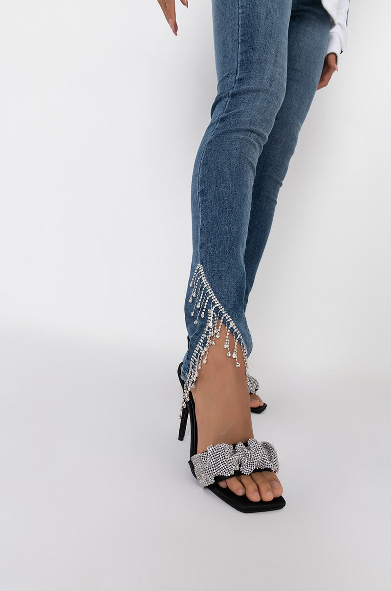 Detail View Extreme Stretch High Rise Skinny Jeans Rhinestone