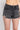 Detail View Extreme Stretch High Waisted Jean Shorts in Black Denim