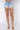 Front View Extreme Stretch High Waisted Jean Shorts in Light Blue Denim