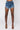 Front View Extreme Stretch High Waisted Jean Shorts in Medium Blue Denim