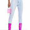 Front View Extreme Stretch High Waisted Skinny Jeans With Rhinestones