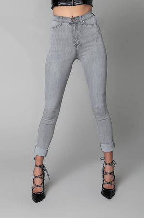 andwang Kirakira slim zip 001 グレー extreme-stretch-high-waisted-