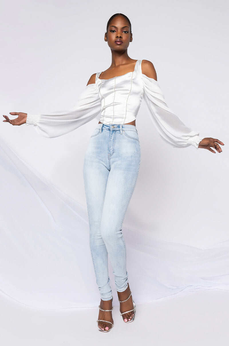 Full View Extreme Stretch High Waisted Skinny Jeans in Light Blue