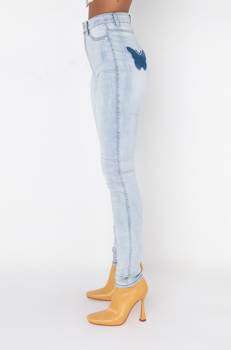 Side View Extreme Stretch Skinny Jeans Butterfly 5