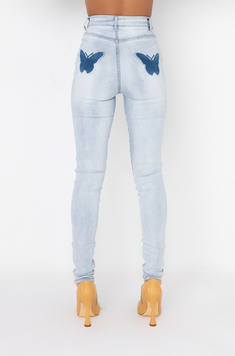 Back View Extreme Stretch Skinny Jeans Butterfly 8