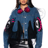 Front View Eye Love You Sequin Embellished Crafty Denim Jacket