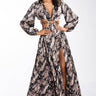 Front View Eye Of The Tiger Chain Belt Maxi Dress