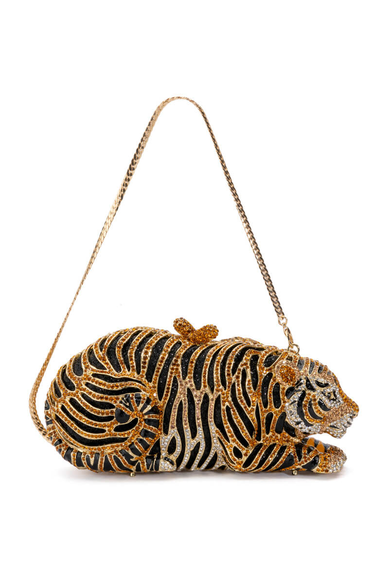 Side View Eye Of The Tiger Rhinestone Clutch