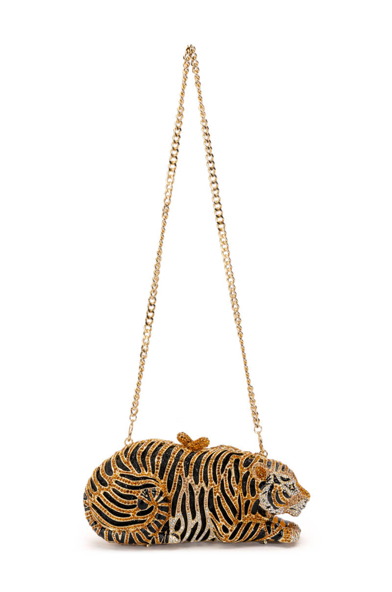 Back View Eye Of The Tiger Rhinestone Clutch