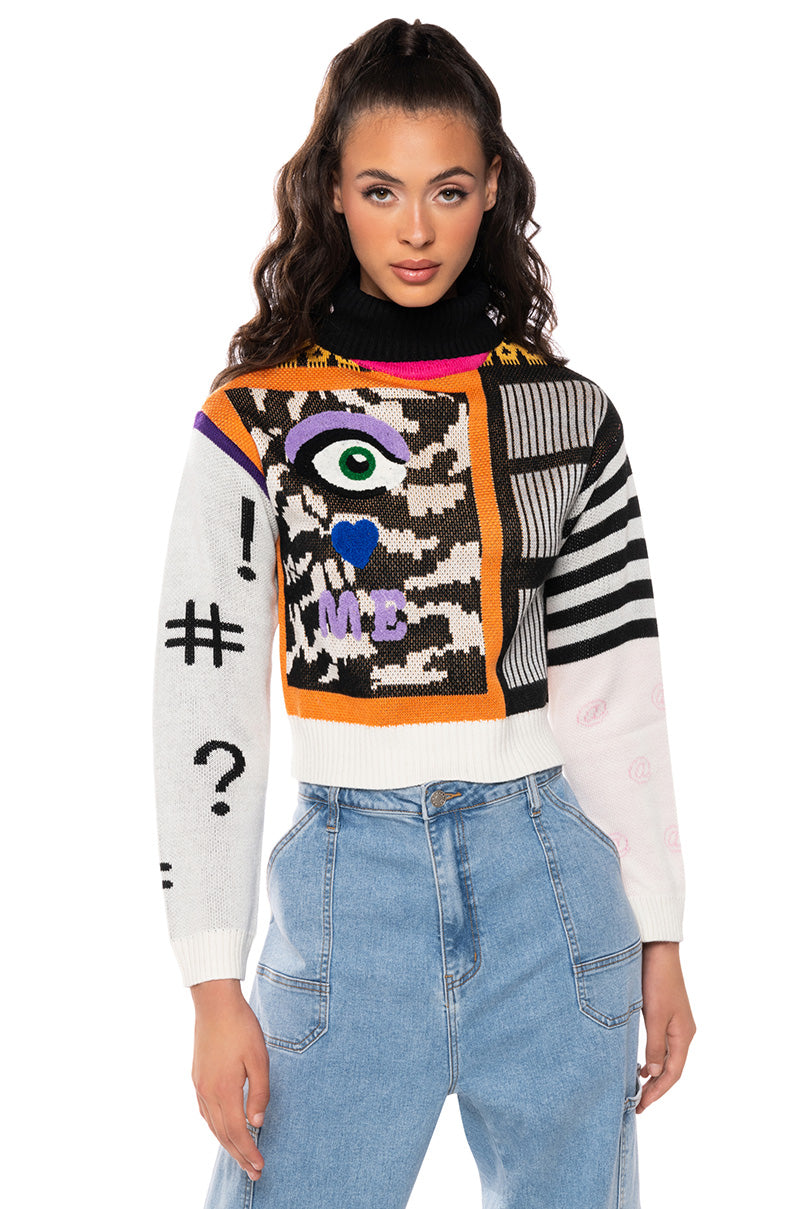 EYES ON ME GRAPHIC TURTLENECK SWEATER view 0
