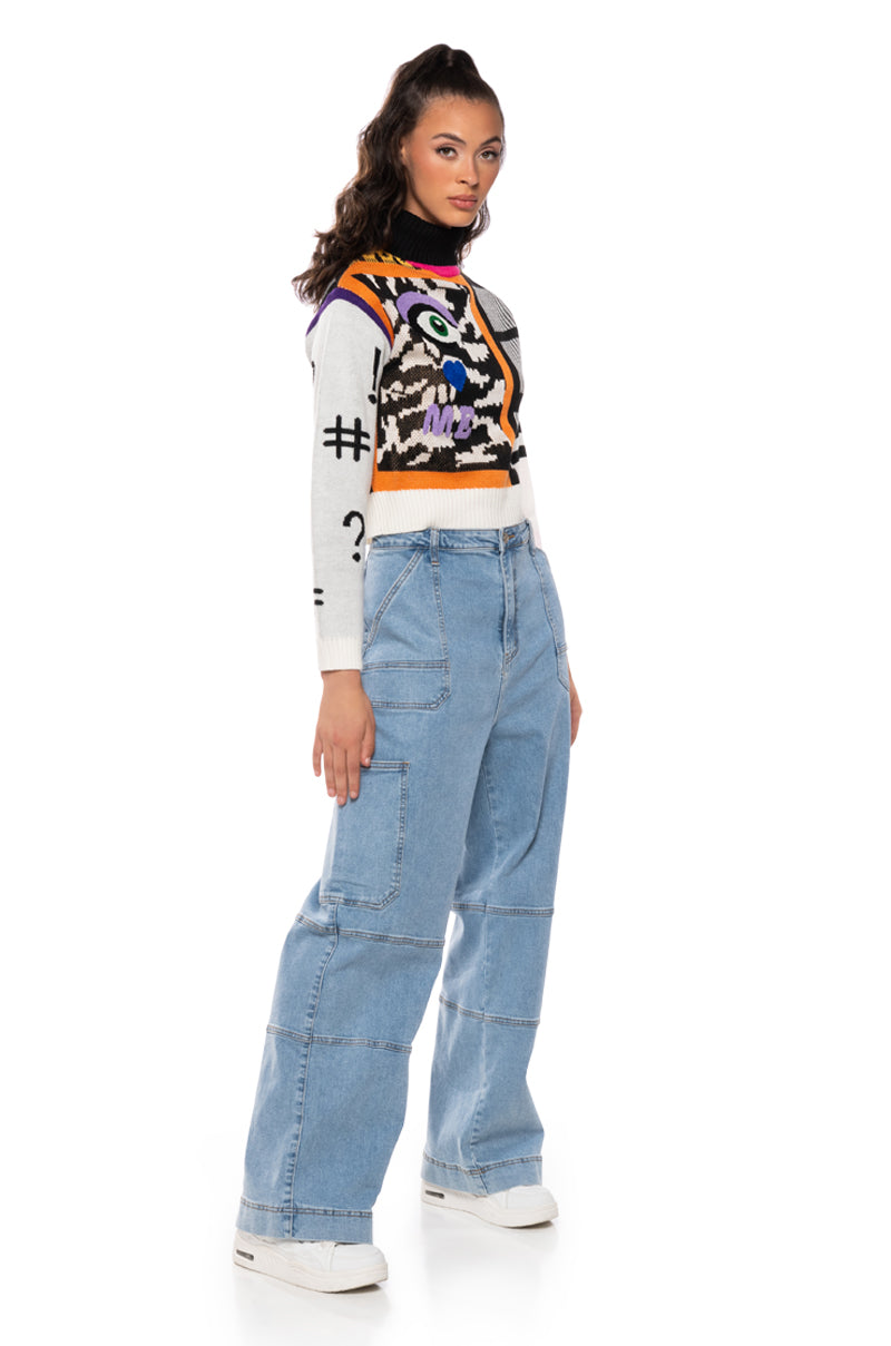 Back View Eyes On Me Graphic Turtleneck Sweater