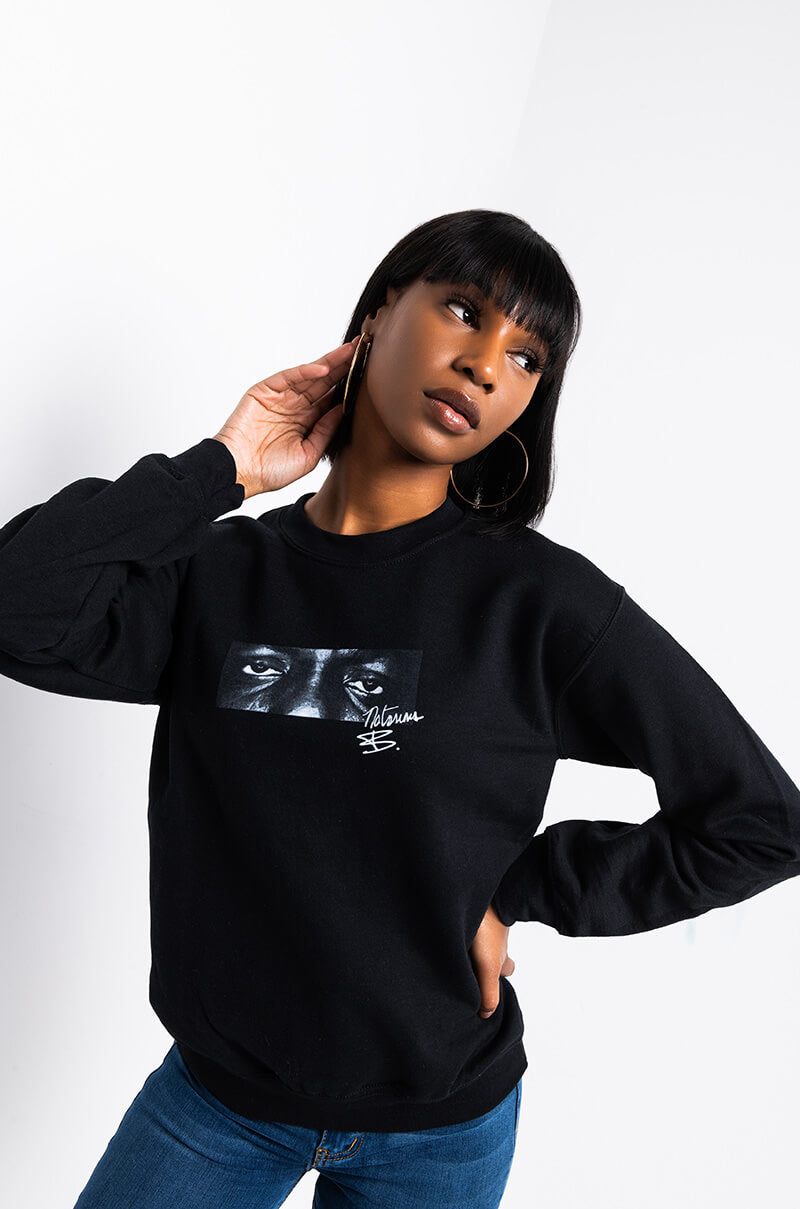 Front View Eyes On Me Sweatshirt in Black