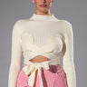 Front View Eyes Up Here Wrap Detail Long Sleeve Sweater