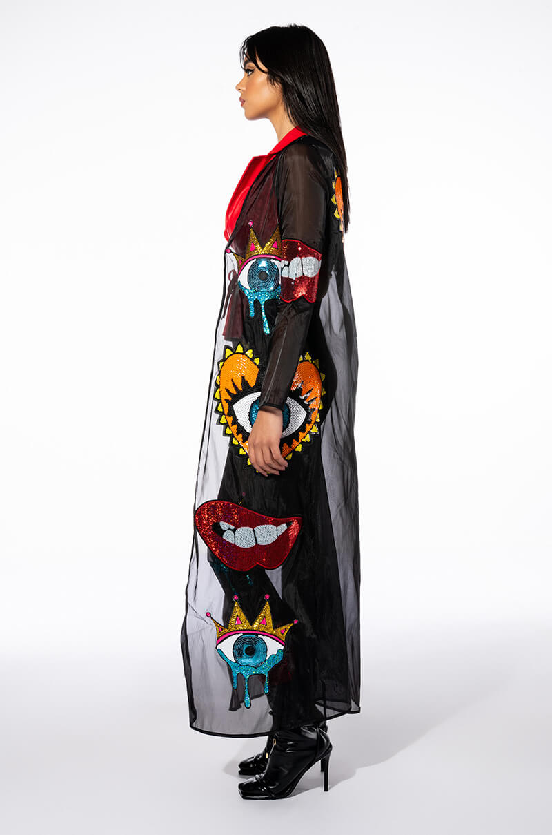 Full View Eyes Wide Shut Sequin Holiday Duster