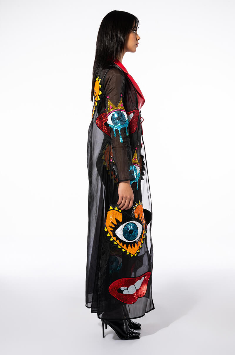 Extra View Eyes Wide Shut Sequin Holiday Duster