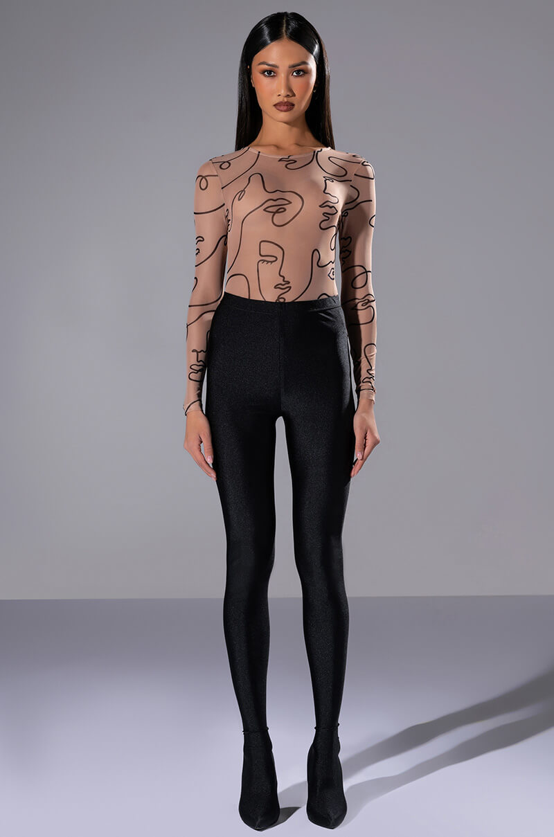 Back View Face To Face Long Sleeve Mesh Bodysuit