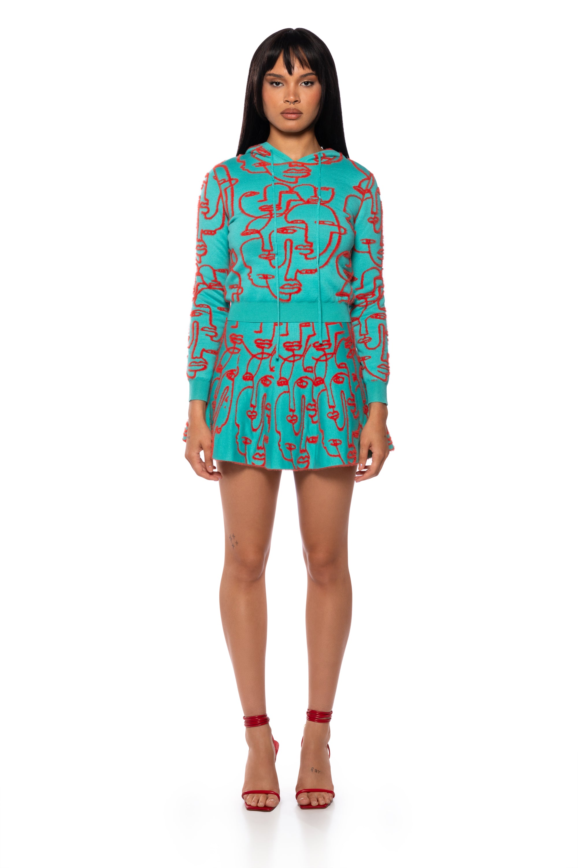 Extra View Faces And Places Reversible Knit Hoodie