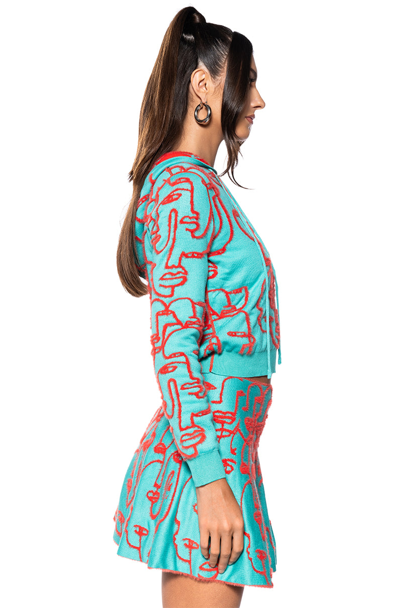 Full View Faces And Places Reversible Knit Hoodie