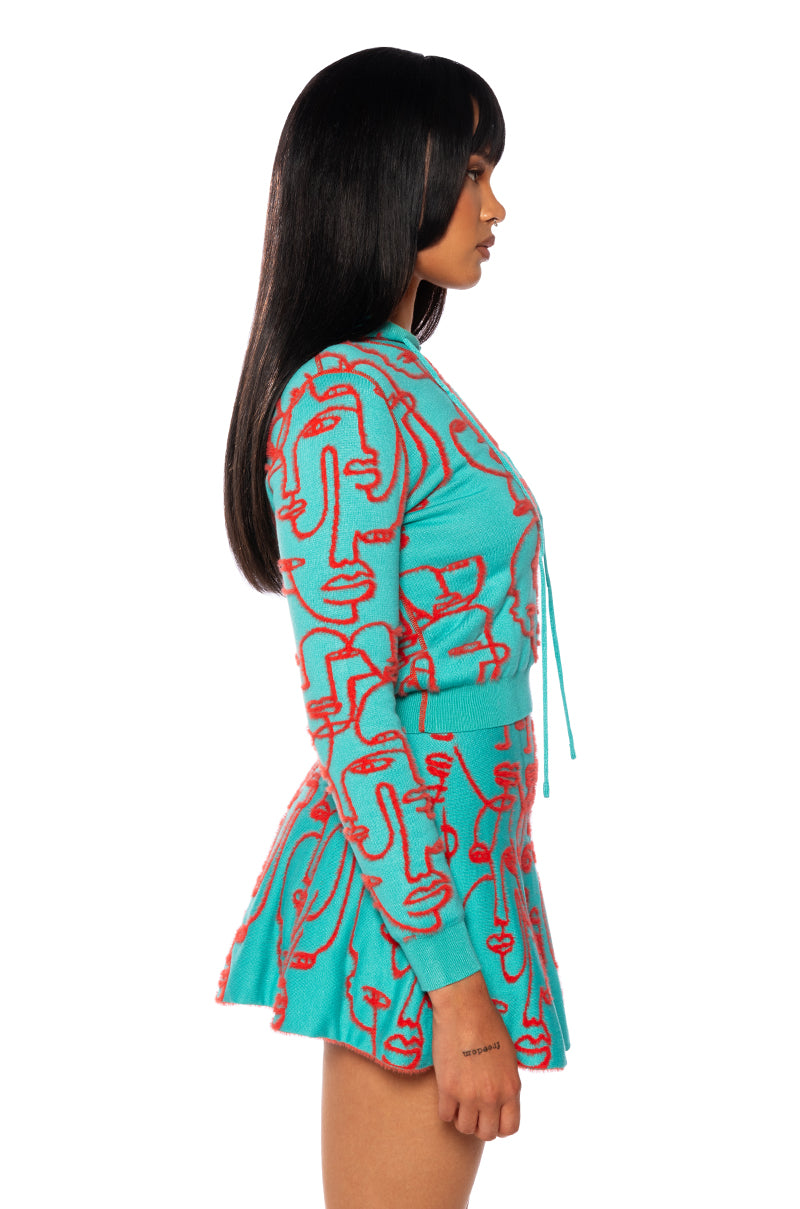 Extra View Faces And Places Reversible Knit Hoodie