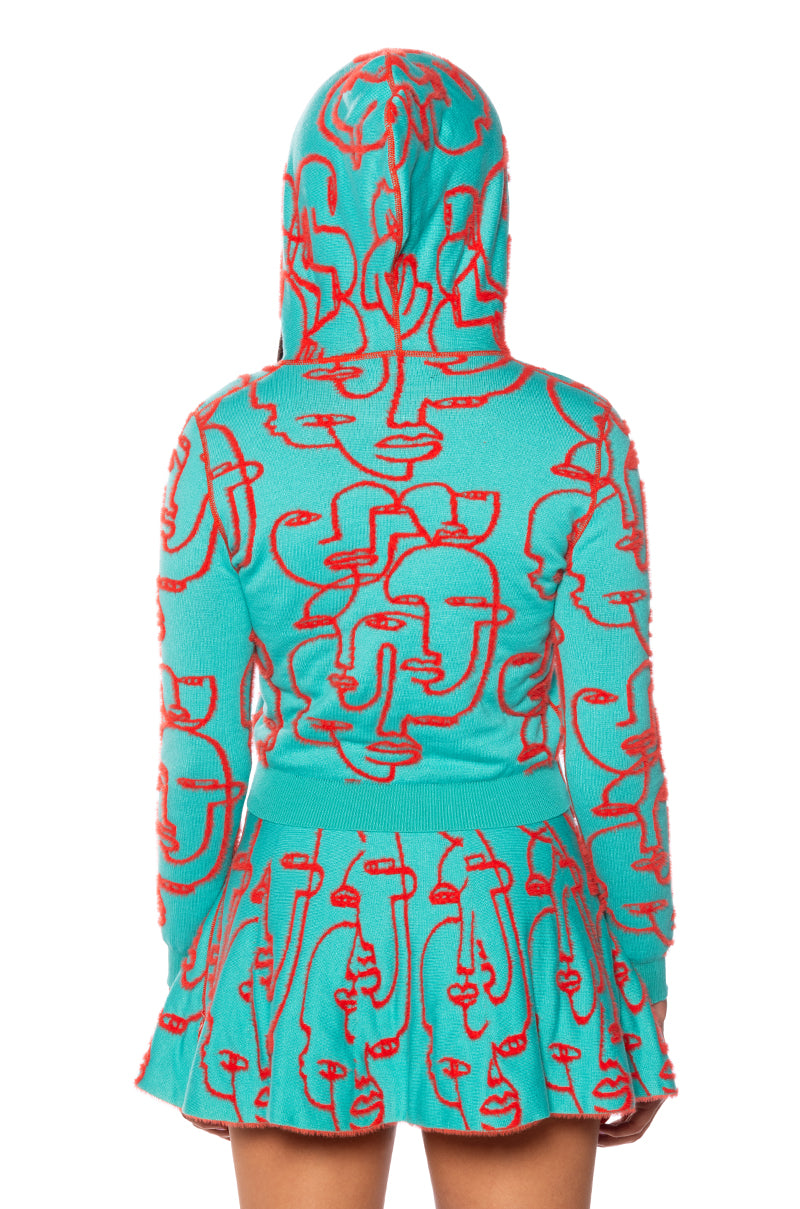 Extra View Faces And Places Reversible Knit Hoodie