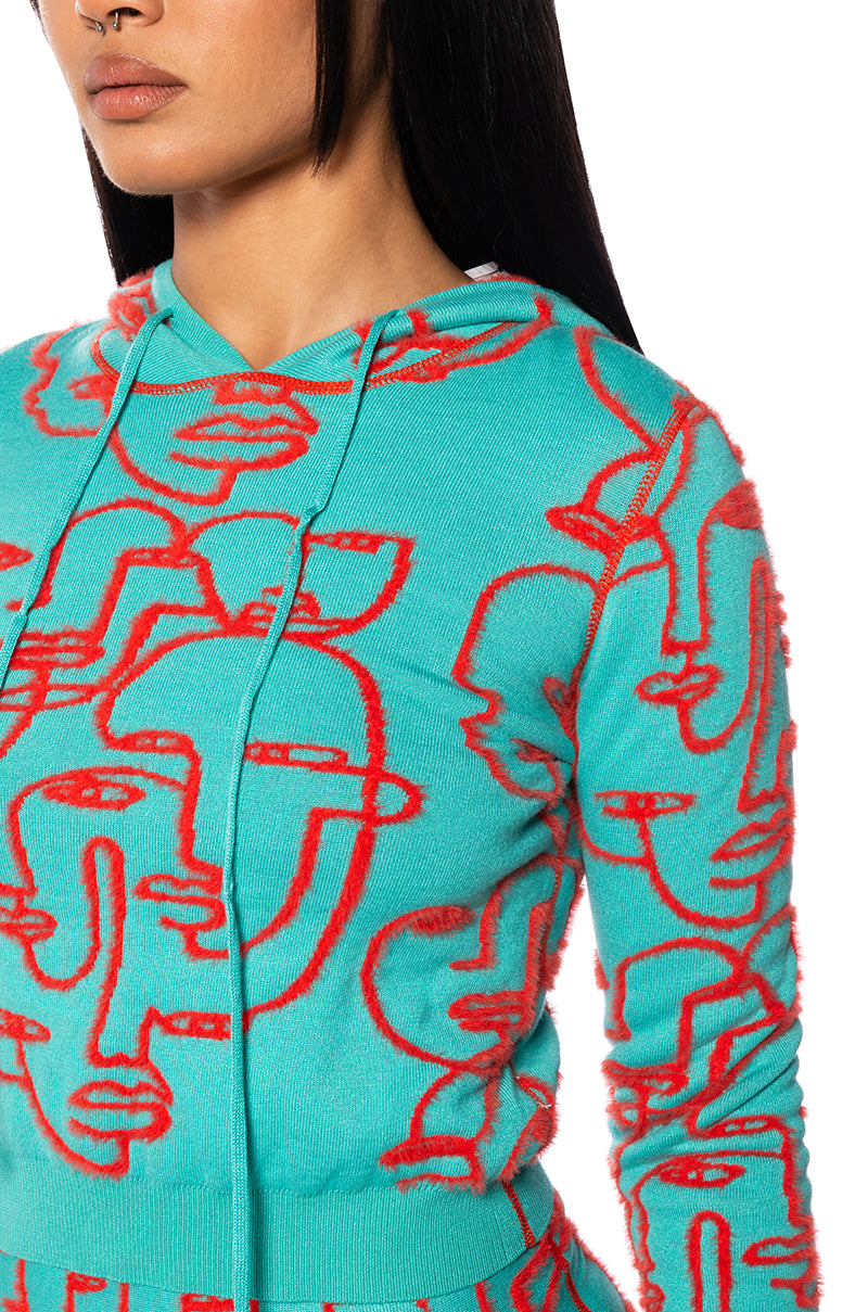 Extra View Faces And Places Reversible Knit Hoodie