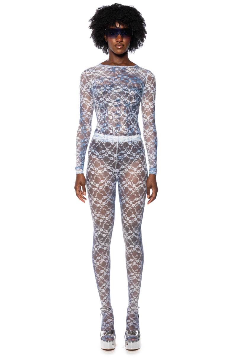 Extra View Faded Denim Lace Set