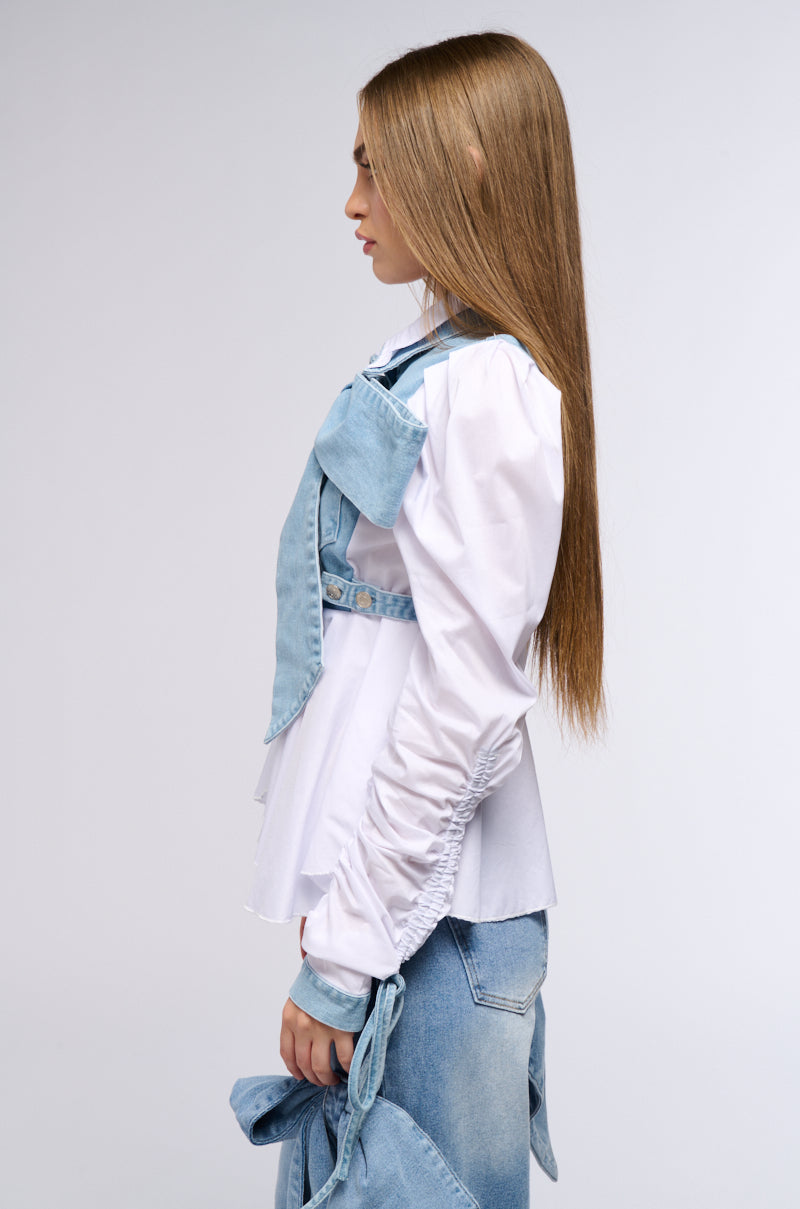 FAITH DENIM TIE POPLIN BLOUSE view 0