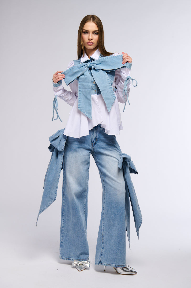 Detail View Faith Denim Tie Poplin Blouse