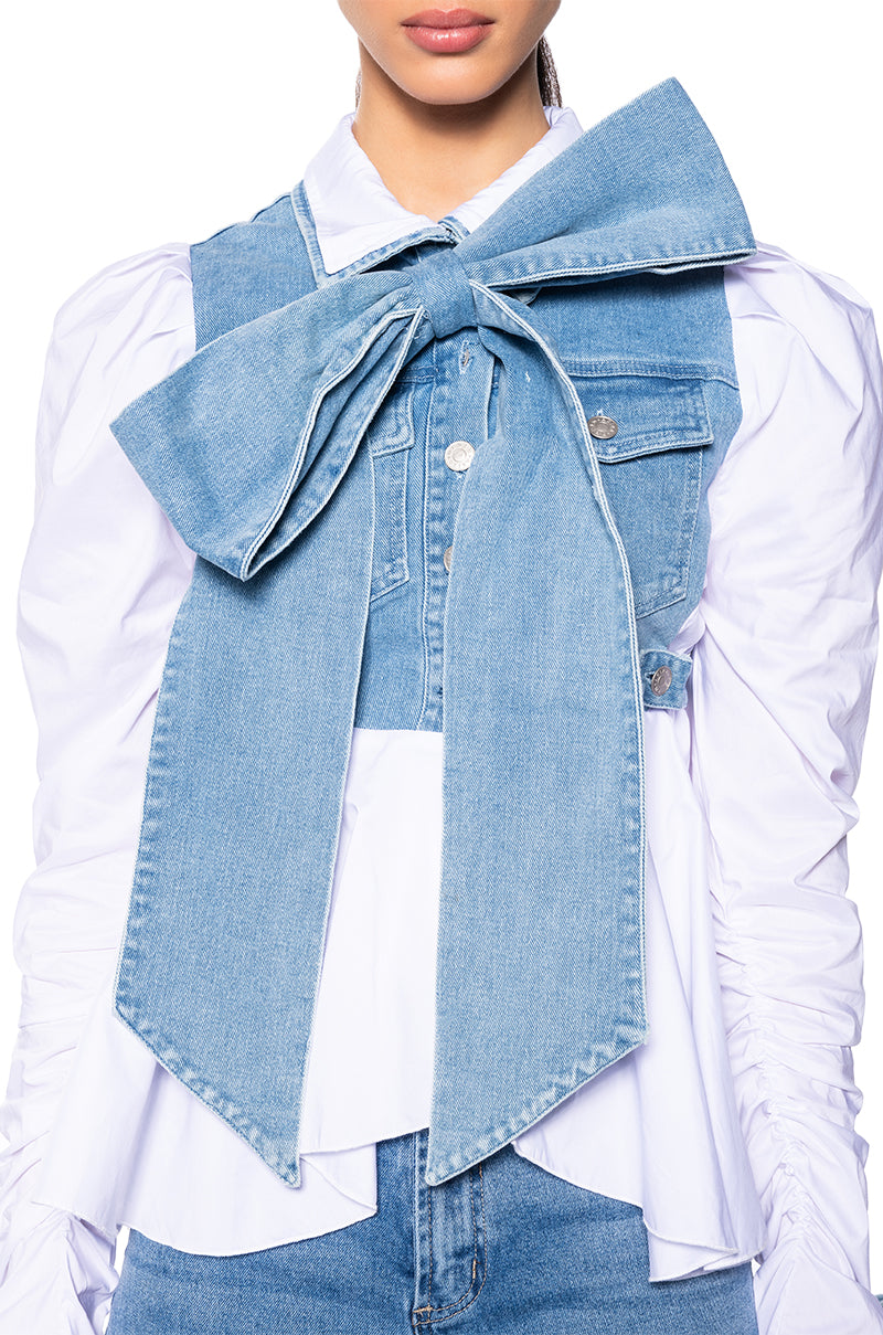 Full View Faith Denim Tie Poplin Blouse