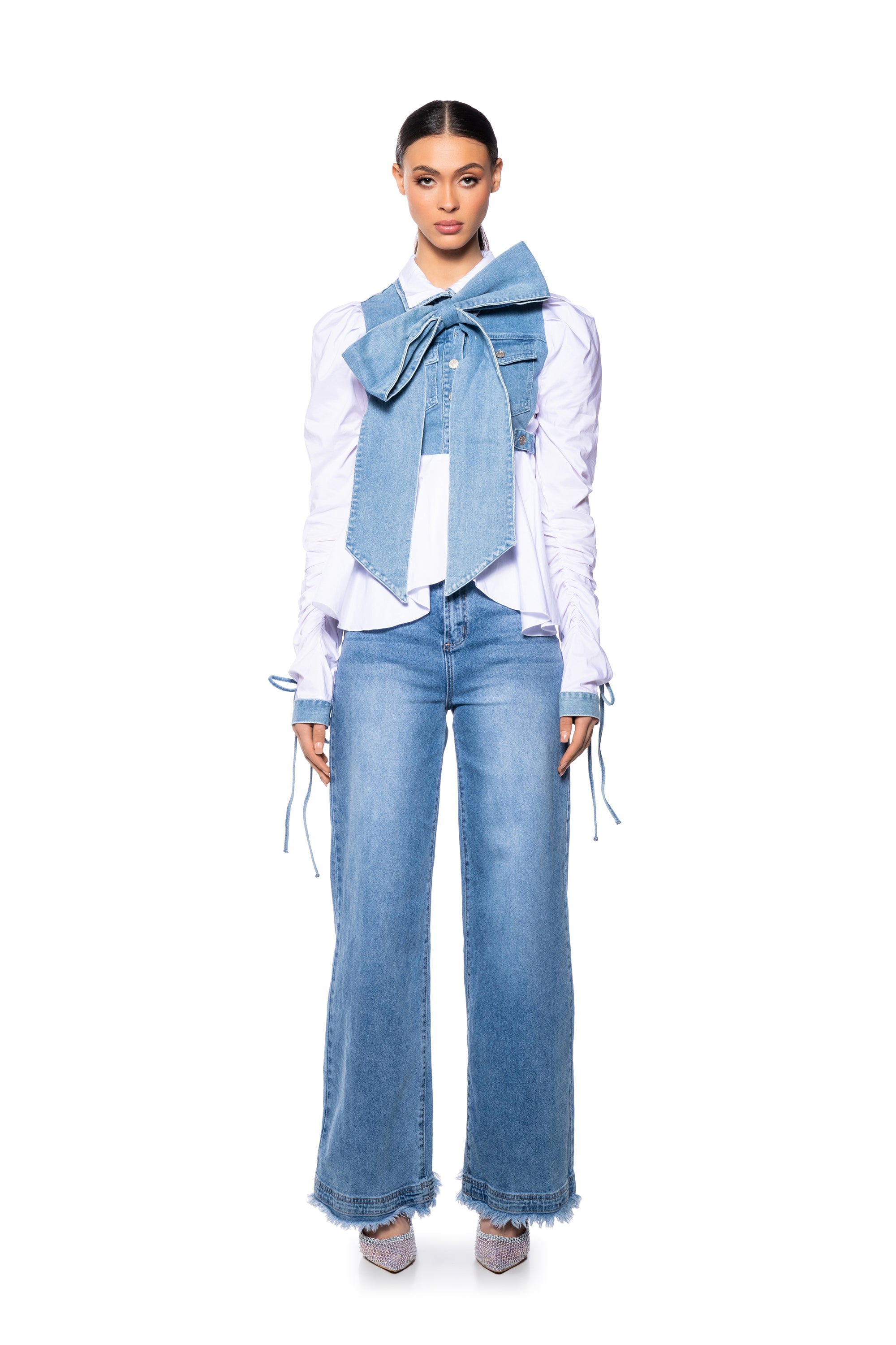 Extra View Faith Denim Tie Poplin Blouse