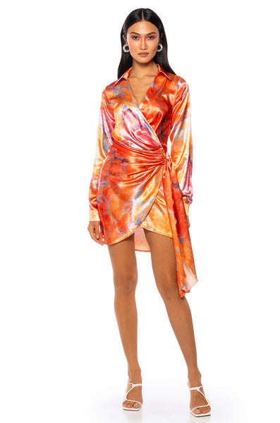 FALL FOR ME WRAP MINI DRESS IN ORANGE AKIRA FALL FOR ME WRAP MINI DRESS IN ORANGE AKIRA