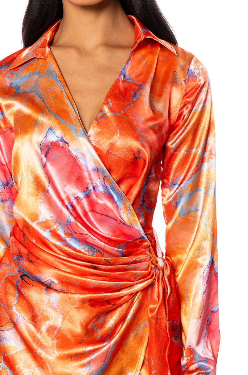 FALL FOR ME WRAP MINI DRESS IN ORANGE AKIRA FALL FOR ME WRAP MINI DRESS IN ORANGE AKIRA