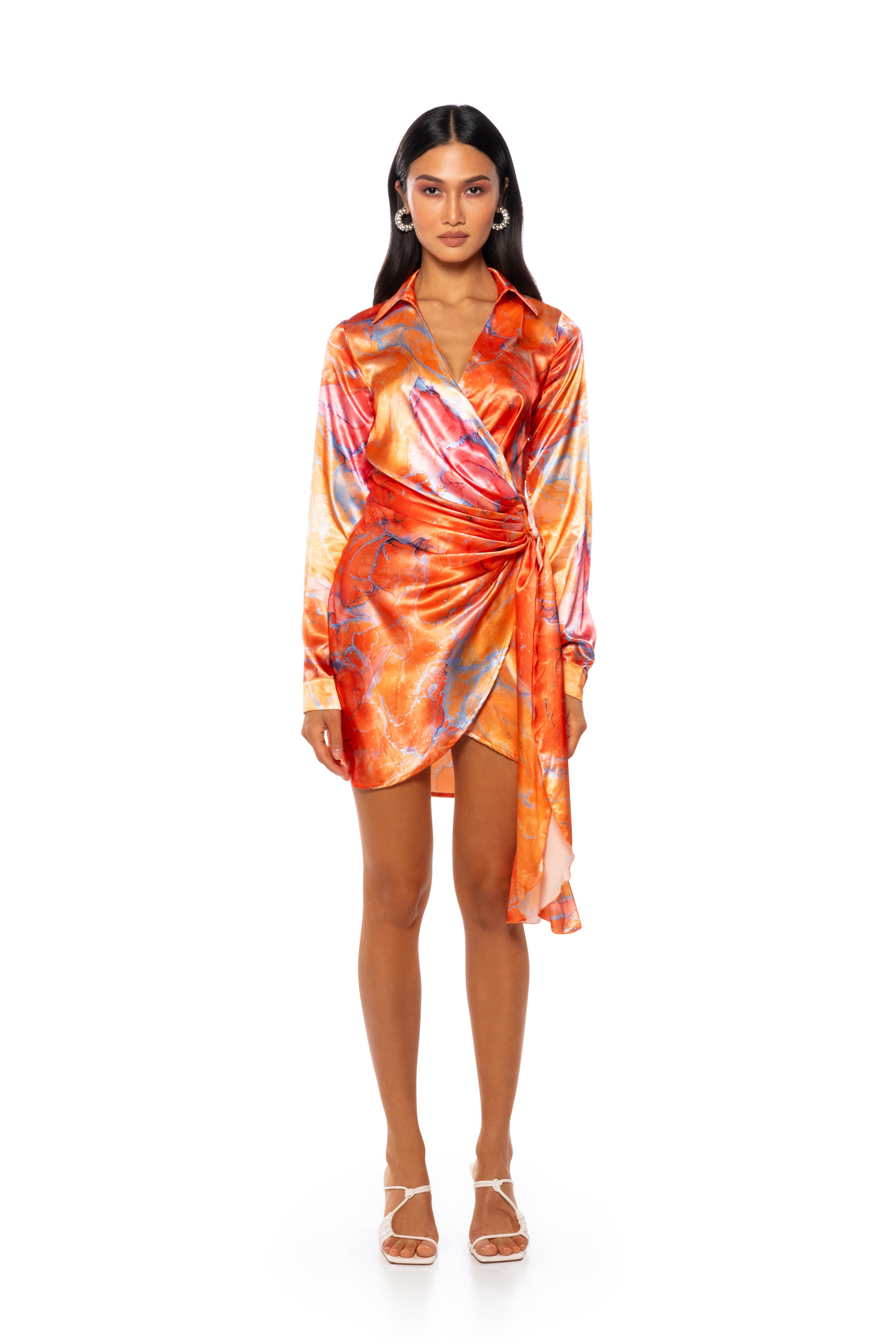 FALL FOR ME WRAP MINI DRESS IN ORANGE AKIRA FALL FOR ME WRAP MINI DRESS IN ORANGE AKIRA
