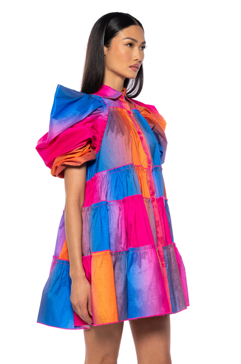 Back View Fall In Love Collared Mini Dress In Pink Multi