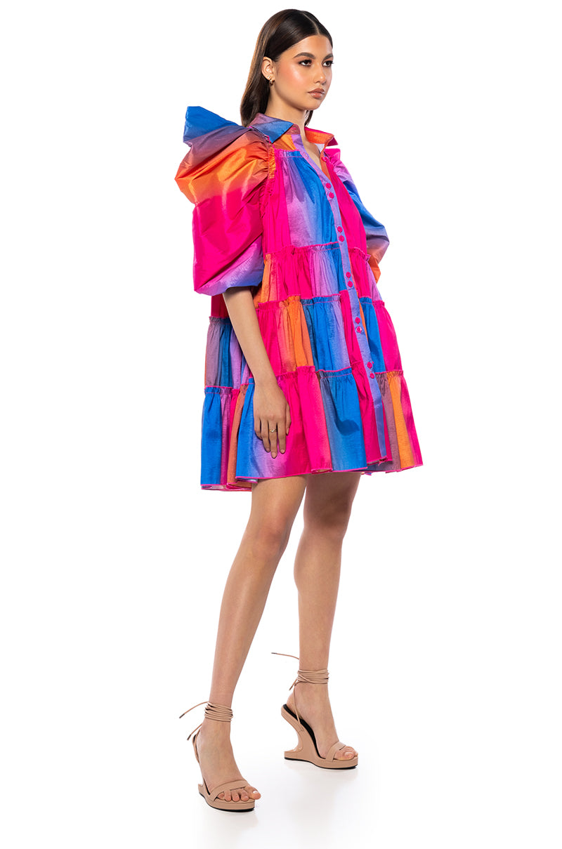 Back View Fall In Love Collared Mini Dress In Pink Multi