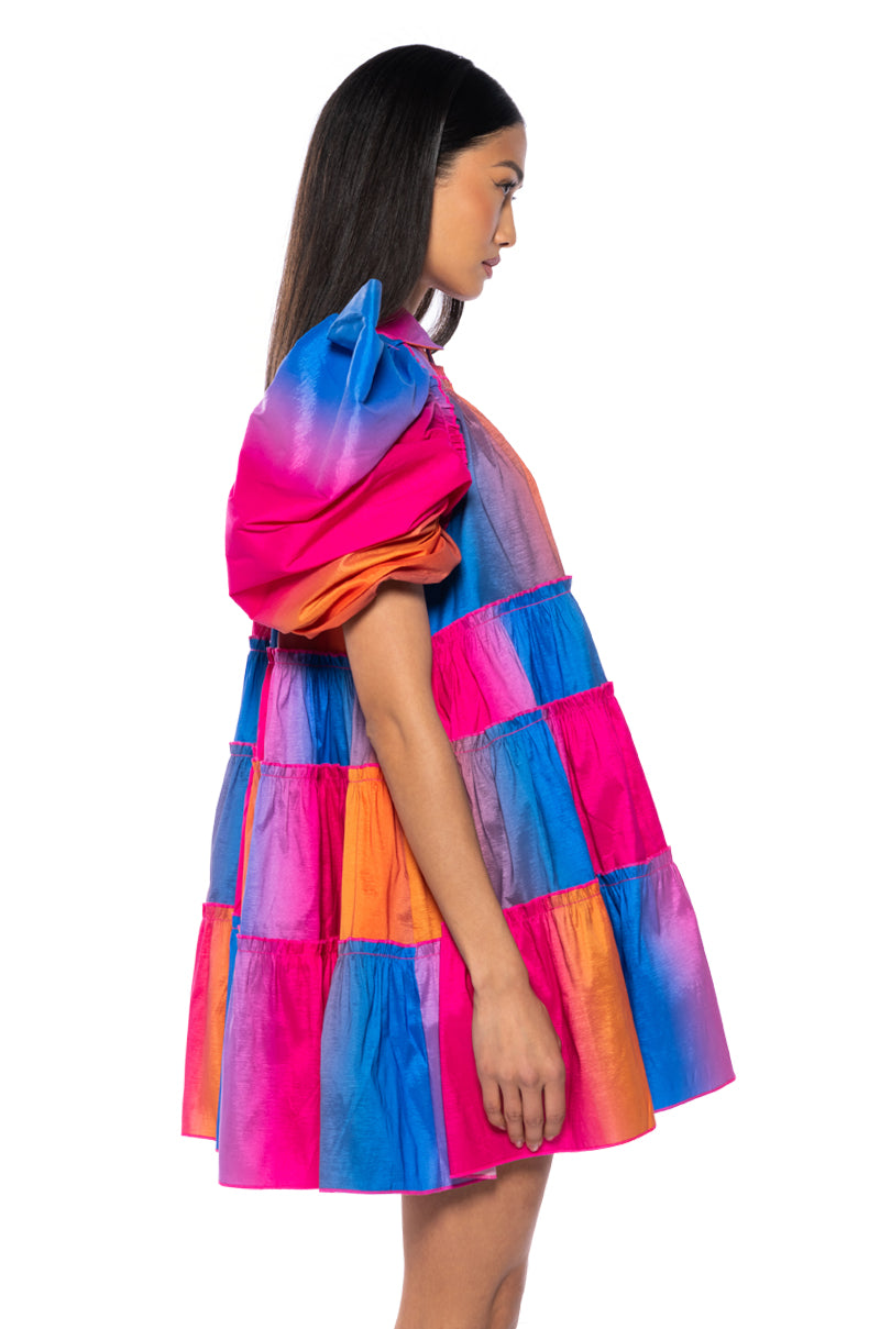 Full View Fall In Love Collared Mini Dress In Pink Multi