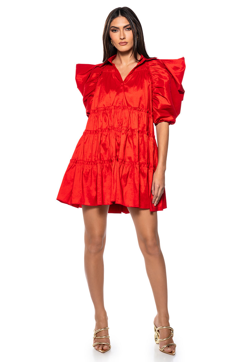 Side View Fall In Love Collared Mini Dress In Red