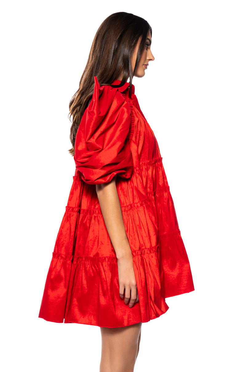 Detail View Fall In Love Collared Mini Dress In Red