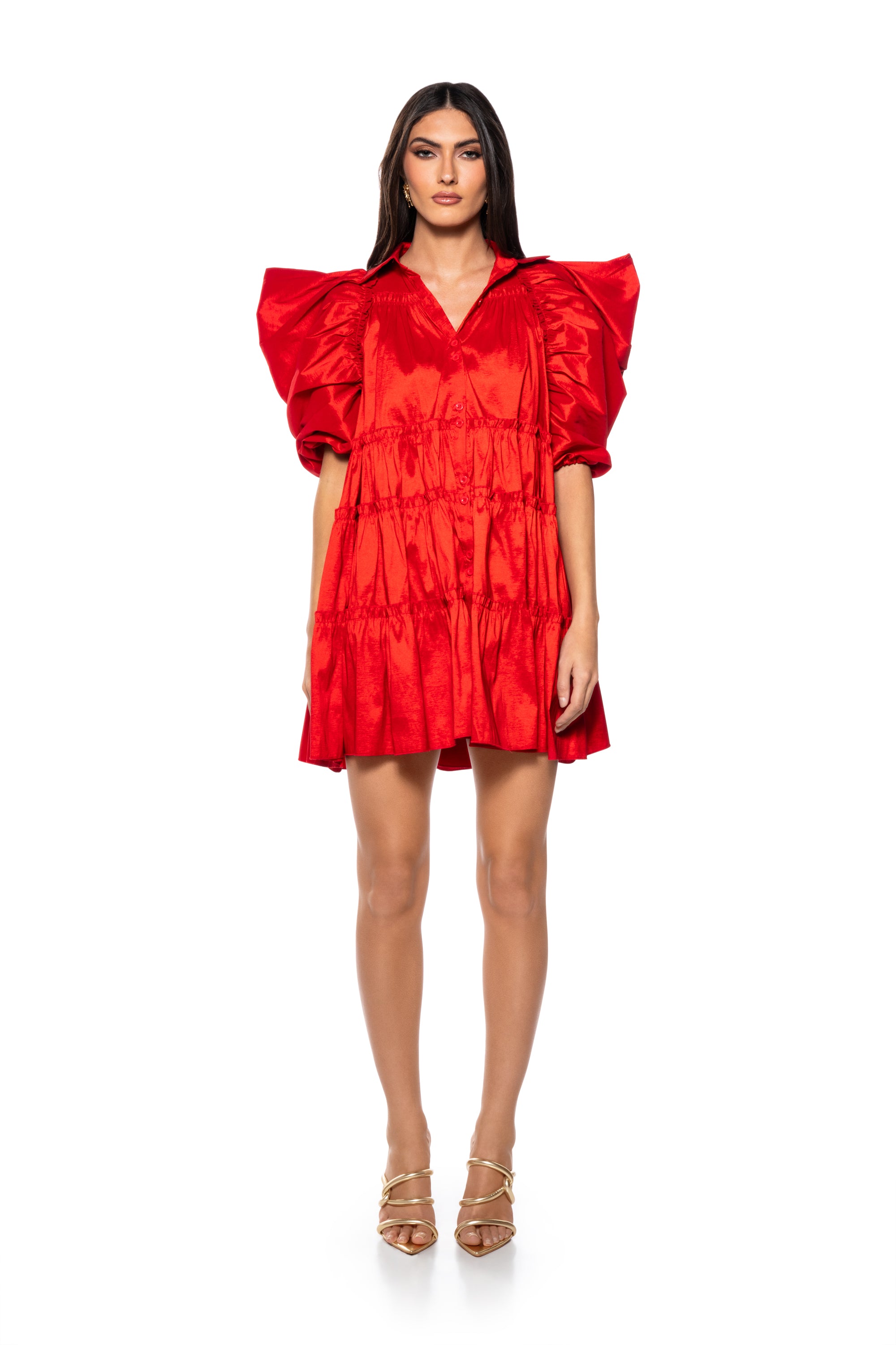 Extra View Fall In Love Collared Mini Dress In Red