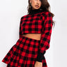 Front View Fall Vibes Only Plaid Knit Top in Red Multi