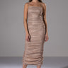 Front View Falling Star Shimmer Ruched Maxi Dress