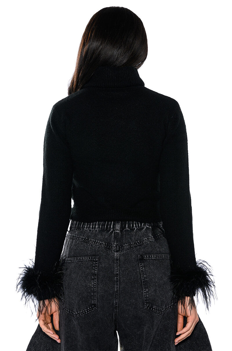 Extra View Fancy Huh Feather Cuff Mock Neck Sweater 5