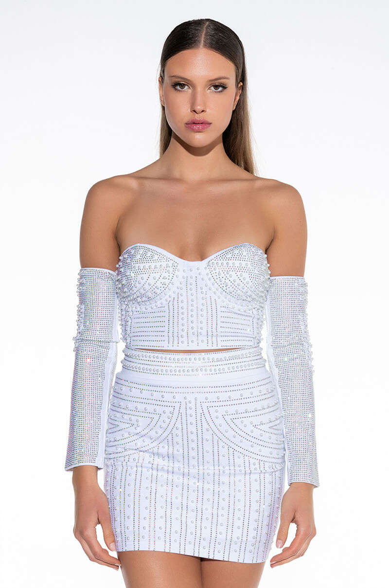 Front View Fancy Like Me Embellished Bustier Top 0