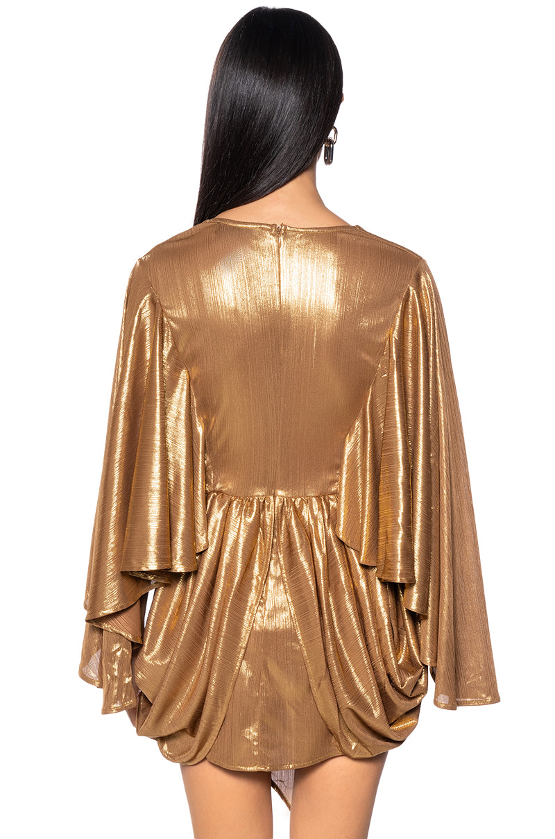 FANTASY DRAPED METALLIC MINI DRESS AKIRA FANTASY DRAPED METALLIC MINI DRESS AKIRA