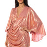 Front View Fantasy Draped Metallic Mini Dress In Pink