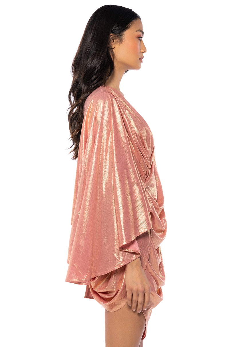 Full View Fantasy Draped Metallic Mini Dress In Pink