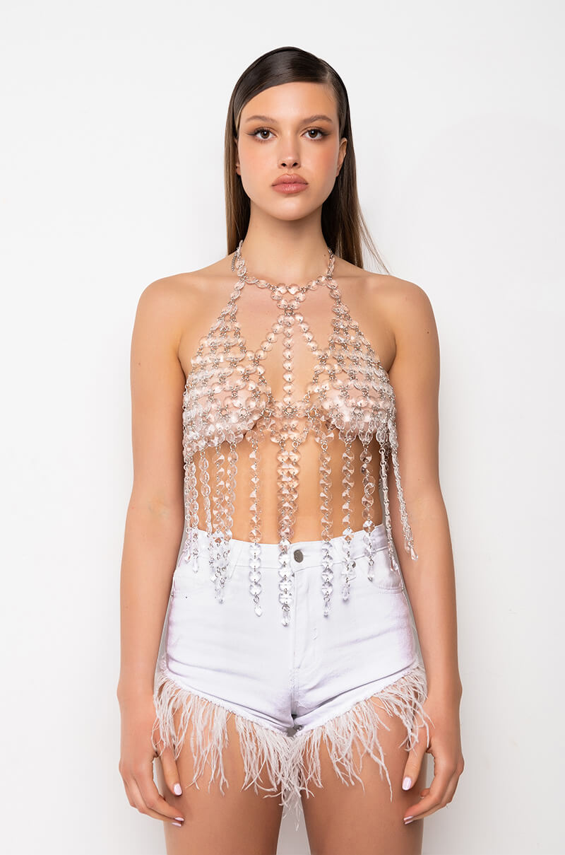 Side View Fantasy Drip Clear Warrior Bra Body Chain
