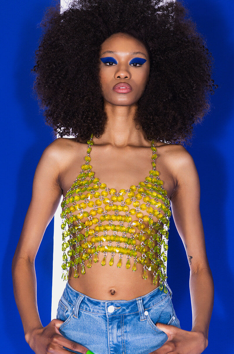 Front View Fantasy Drip Lime Body Chain Top