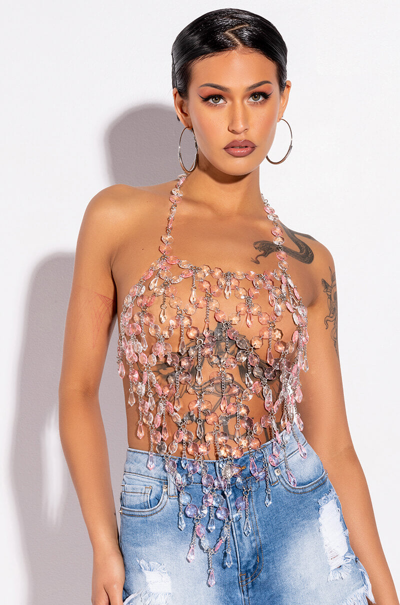 FANTASY DRIP PINK Y2K BODY CHAIN TOP view 0