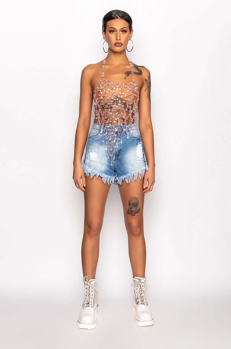Extra View Fantasy Drip Pink Y2k Body Chain Top